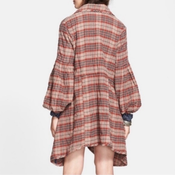 Free People Victorian Red Brown Plaid Jacket XS - Picture 3 of 9